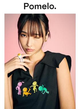 Pomelo Pomelo x Smiley® 图案印花迷你连衣裙 - 黑色