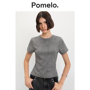显瘦短袖 修身 上衣 辣妹风正肩T恤女设计感小众刺绣短款 Pomelo