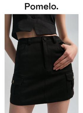 Pomelo 黑色工装牛仔迷你裙
