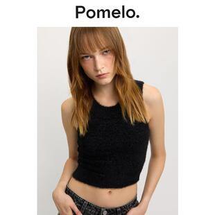 显瘦内搭外穿小众设计感背心 背心修身 Pomelo 甜酷风黑色亮丝短款