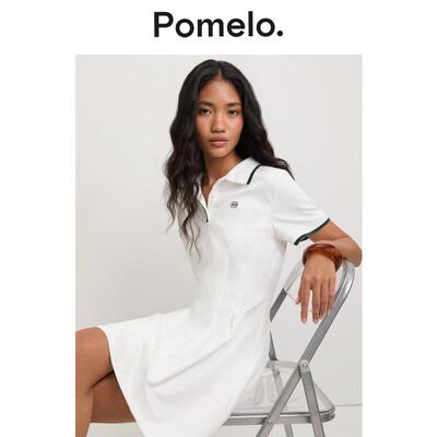 Pomelo 休闲学院风撞色饰边收腰翻领Polo连衣裙女