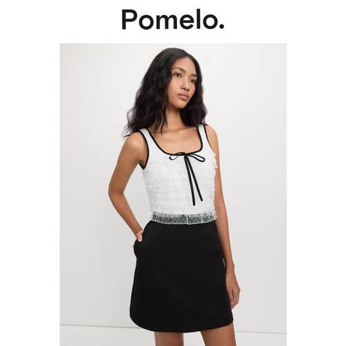Pomelo 纯欲风假两件裙子女蕾丝装饰气质甜辣风显瘦短款连衣裙