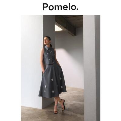 Pomelo Pomelo. x Janesuda 花卉贴布半身裙 - 中灰色