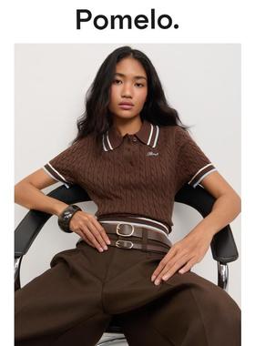 Pomelo 立体纹理针织短款Polo衫 - 棕色