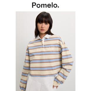 针织衫 宽松显瘦撞色学院风短款 女秋冬 学院风条纹Polo衫 Pomelo