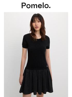 Pomelo 休闲甜美层次波点裙摆短袖连衣裙女