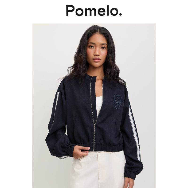 Pomelo 潮流休闲运动风条纹设计拉链短款夹克外套女,女装/女士精品,短外套,淘宝优惠券,粉丝福利购,淘宝优惠卷