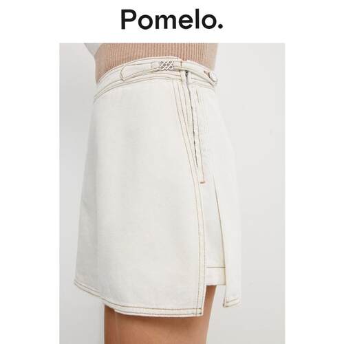 Pomelo 休闲风米白裙裤女明线装饰高腰显瘦防走光百 A字裙裤女