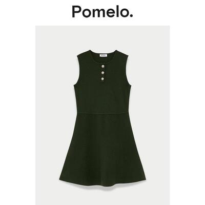 Pomelo 通勤风无袖针织裙收腰显瘦小个子气质百搭A字短裙连衣裙