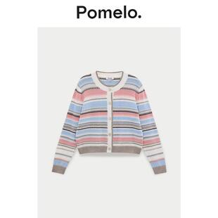 上衣女 宽松外搭显瘦开衫 Pomelo 甜妹风彩虹条纹针织开衫