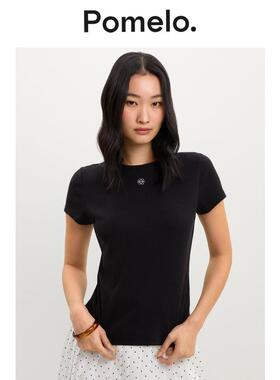 Pomelo 罗纹标志短袖上衣 - 中灰色