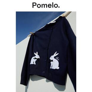 上衣女 女设计感小众宽松显瘦开衫 Pomelo 藏青兔子刺绣针织开衫