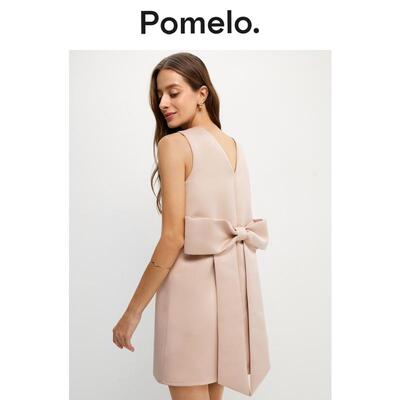 Pomelo 小个子蝴蝶结连衣裙无袖气质名媛风显瘦长裙礼服裙