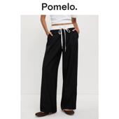 女撞色腰头抽绳宽松显瘦休闲长裤 Pomelo 垂感黑色阔腿裤