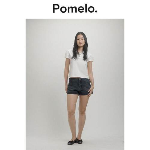 Pomelo 中腰拉链口袋牛仔短裤