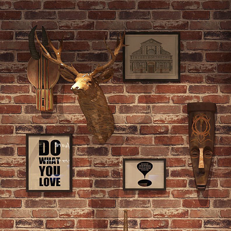 美式仿头石馆酒吧自粘砖砖砖纹红砖非怀旧墙纸咖啡块文化复古餐厅