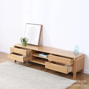 简约纯实木地柜储物全实木电视柜橡木视听柜组合原木色流云系列