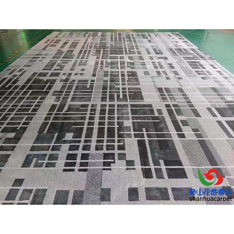 现代简约长方形几何格子中式客厅茶几地毯书房大厅接待室贵宾室
