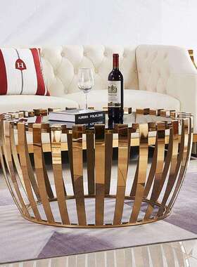 欧式客厅圆形茶几i不锈钢大理石整装简约金属咖啡桌创意角几边几