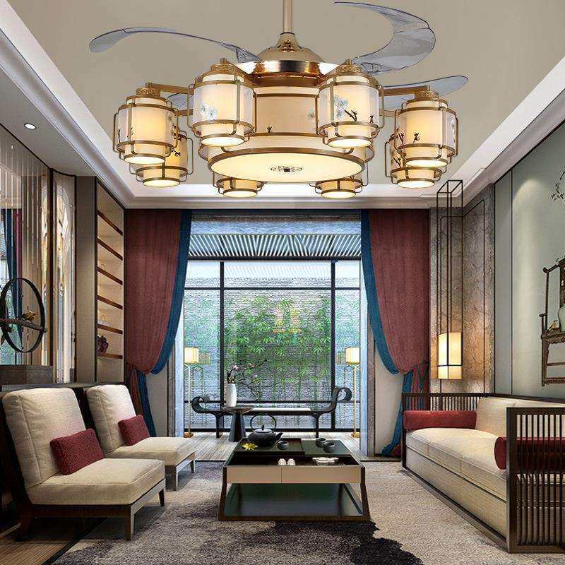 新中式风扇灯 隐形吊扇灯led静音遥控卧室客厅餐厅带灯吊扇吊灯具