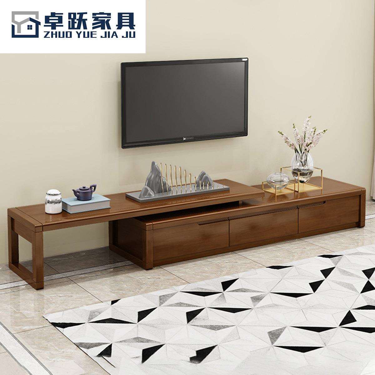 新中式现代简约实木电视柜组合小户型客厅可伸缩视听柜地柜储物柜