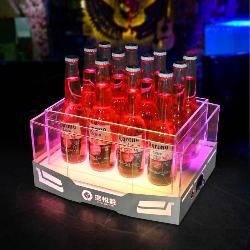 LED金属白色底座亚克力啤酒桶酒吧发光冰桶冰粒桶KTV香槟桶啤酒框