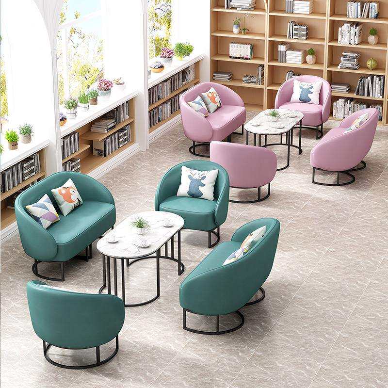 北欧奶茶店咖啡厅办公室洽谈接待桌椅组合简约休闲单双人沙发时尚