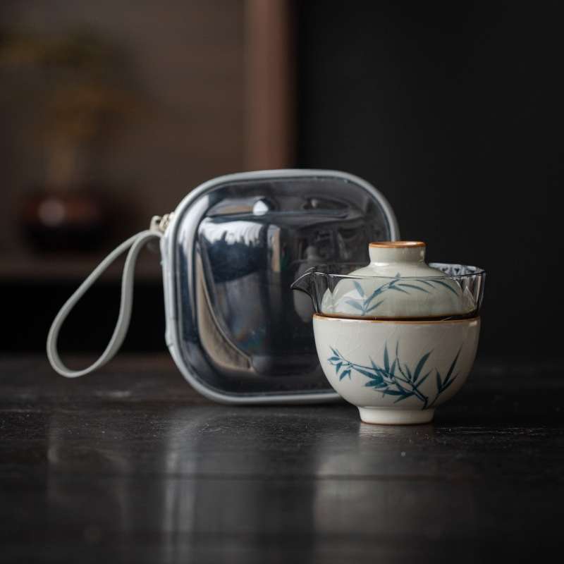 手绘竹子汝窑旅行茶具快客杯个人专用泡茶杯便携装一壶一杯一人饮