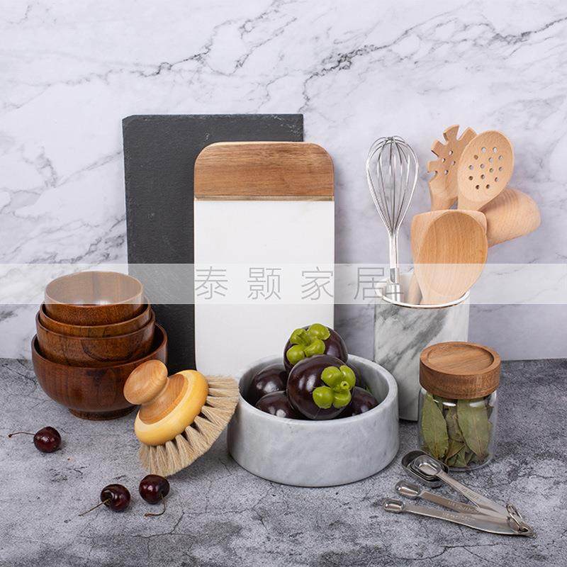 厨房样板间软装饰品小摆件实木厨具石材菜板仿真食材实木碗食材罐