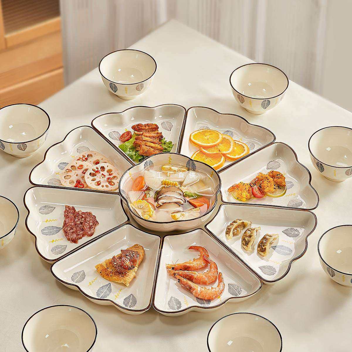 团圆拼盘餐具组合团年夜饭家庭盘子菜盘家用2024新款圆桌碗碟套装