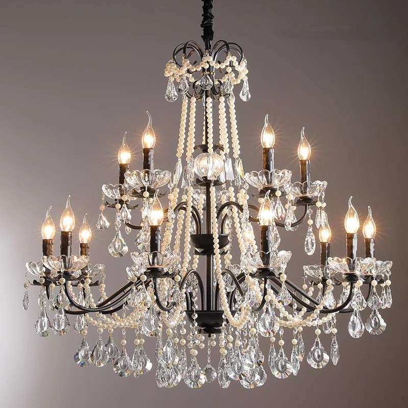 美式复古蜡烛黑色水晶吊灯法式客厅主灯中古风珍珠灯具别墅房间灯,鲜花速递/花卉仿真/绿植园艺,割草机/草坪机,淘宝优惠券,粉丝福利购,淘宝优惠卷