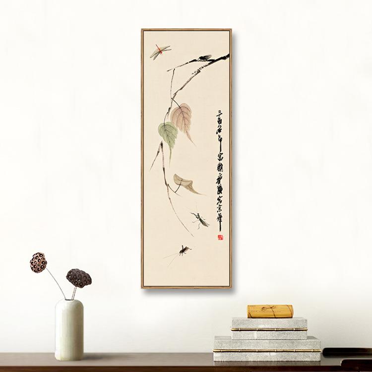 齐白石贝叶草丛新中式花鸟画装饰画客厅茶室书房玄关竖版入户挂画