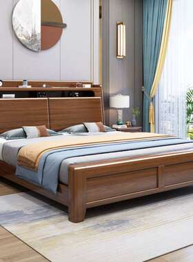 金丝紫檀色实木床1.8米双人大床中式1.5米床储物高箱主卧婚床经济