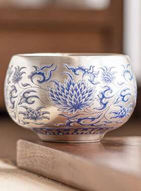 几欢鎏银轻奢茶杯主人杯步步生莲系列禅定杯家用陶瓷品茗杯子茶盏