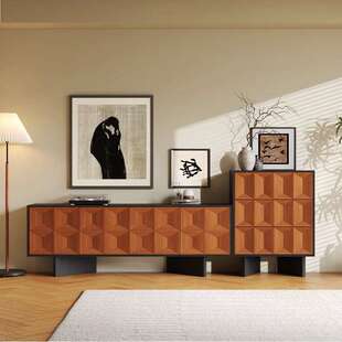 法式中古风实木雕刻客厅电视柜斗柜复古黑加柚木储物柜客厅收纳柜