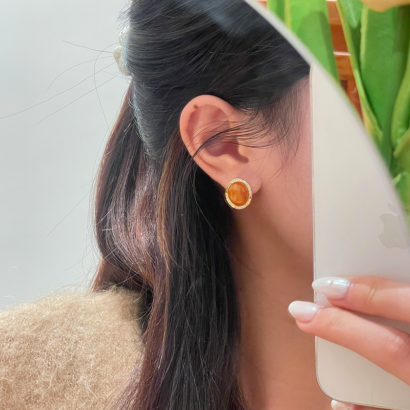 琳琯瑛玄学耳饰蜜蜡招财天然琥珀耳钉女国风高级感送妈妈纯银耳饰