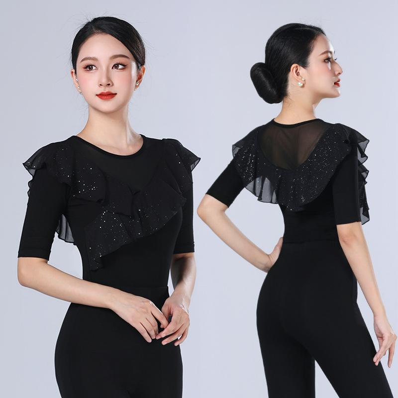 新款中袖摩登舞上衣国标拉丁舞服