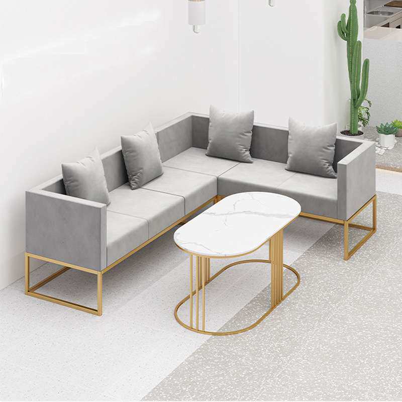 北欧布艺咖啡厅沙发组合 甜品店下午茶卡座工作室简约L型接待沙发