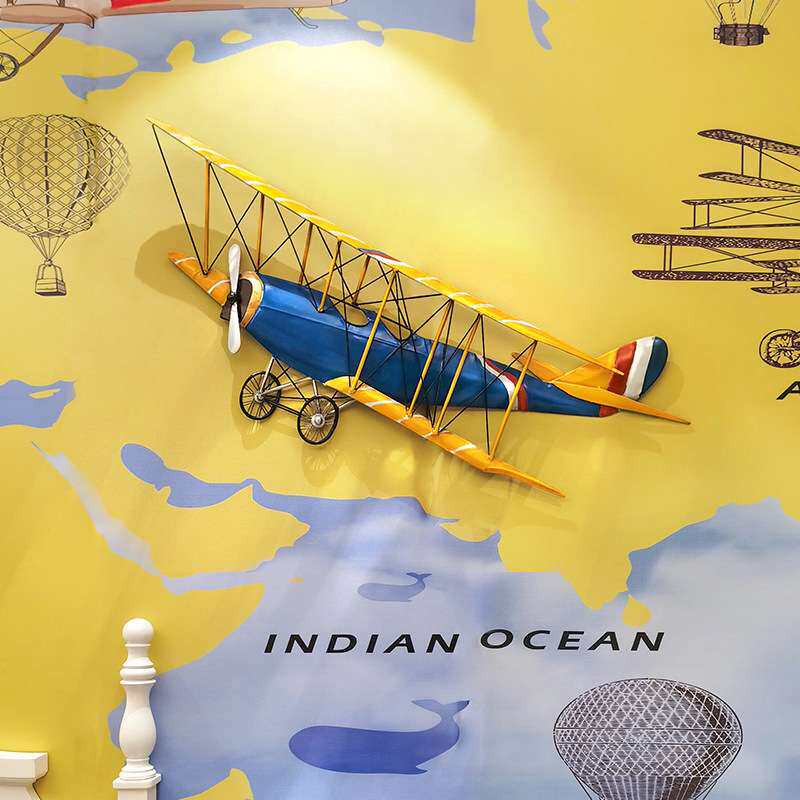 复古玄关铁艺墙饰儿童房墙面装饰挂件酒吧咖啡店飞机立体墙壁挂饰