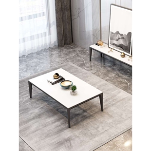北欧轻奢德利丰岩板茶几电视柜组合小户型家用纯白铝合金岩板茶几