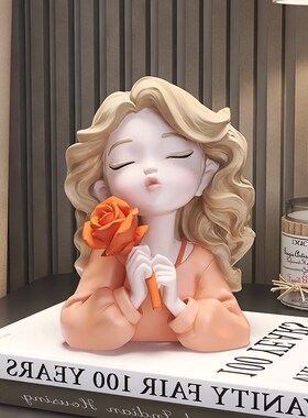 捧花女孩桌面摆件客厅电视柜玄关美容店铺L橱窗装饰工艺品生日礼