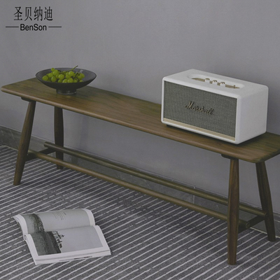 长凳黑胡桃木现代简约靠墙条凳中式餐桌K长椅家用床尾凳实木长板