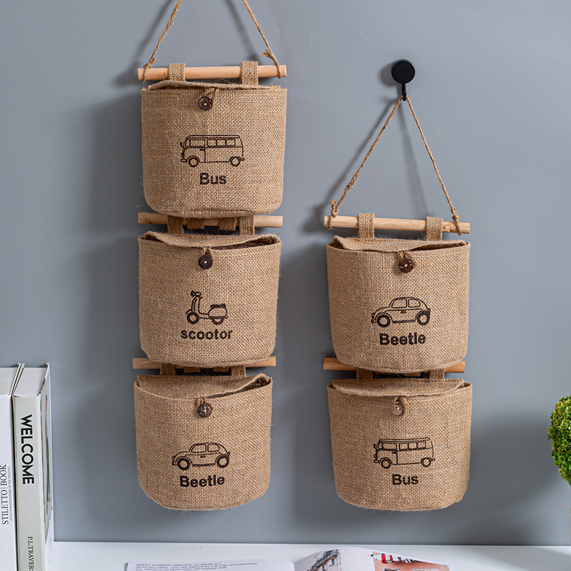 黄麻布艺悬挂式收纳袋子墙t挂式杂物挂袋宿舍门后墙壁挂墙上储物