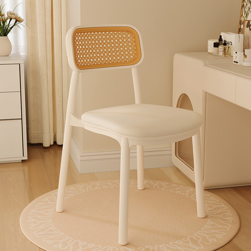 简约化妆椅c女生卧室梳妆台凳子奶油风藤编椅子小户型餐椅书桌椅