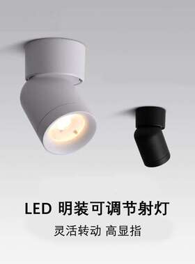 调节360°旋转明装射灯led免打孔聚光白色单头圆形天花cob小射灯