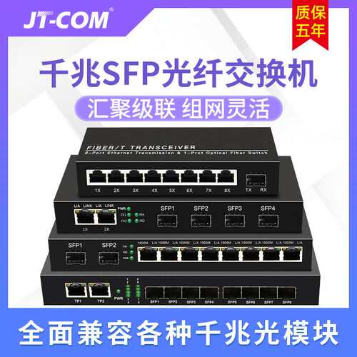 JT-COM全千兆SFP光口交换机8光2电LC/SC口1光2光2/4/8电SFP收发器