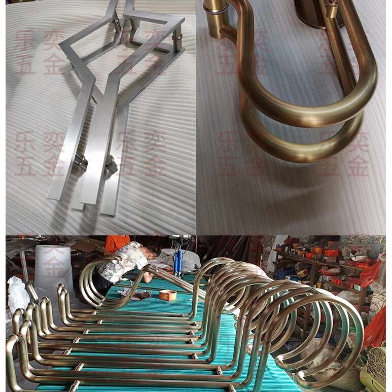不锈钢异形扶手拉手折弯圆管方形古铜大门钢化无框玻璃门把手豪华