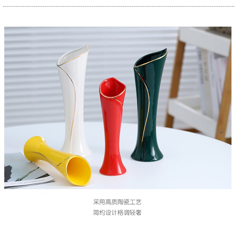 纯手工描金花瓶送北欧祖母绿结婚C鲜花 乔迁礼物高档玄关新房摆设