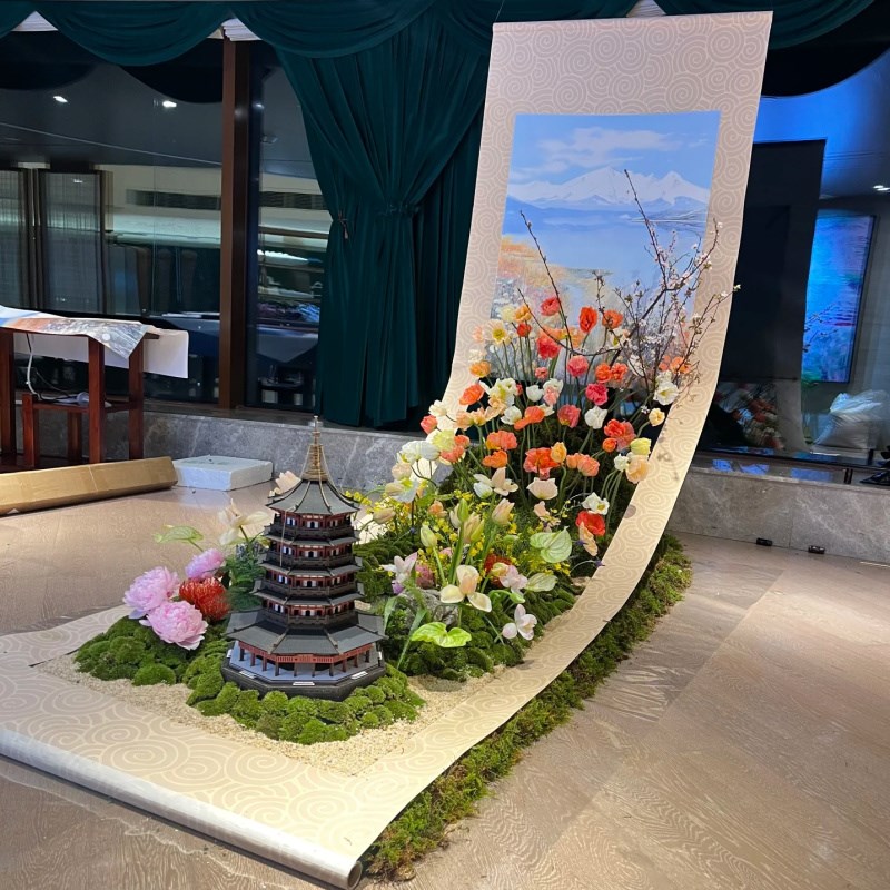 婚宴布置镂空卷轴大定制梅花打印新中式影楼摄影道具X布置挂布相