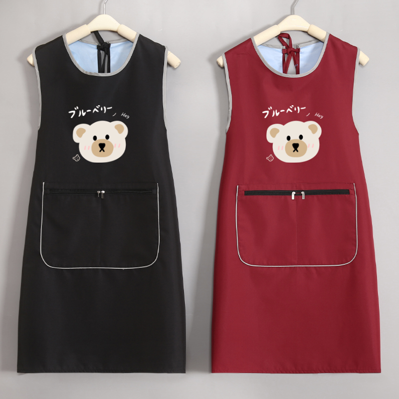 做饭防水围裙女2021新款家用厨房定制logo印Q字时尚工作服马甲大